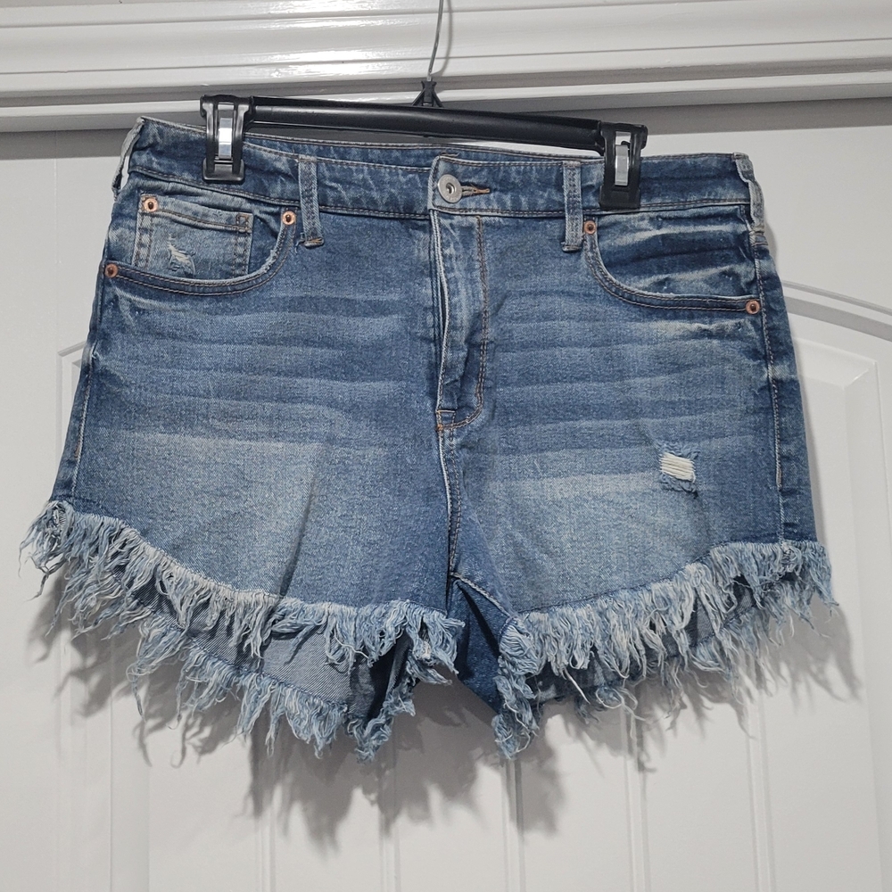 INC DENIM Frayed Hem Blue Denim Shorts